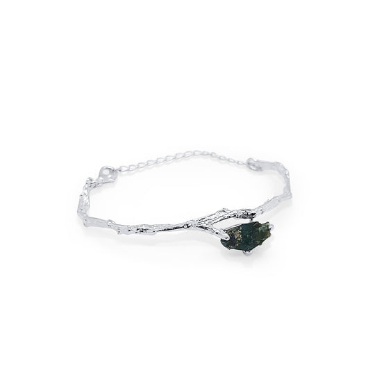 Silver Cuff Bracelet with Natural Raw Emerald