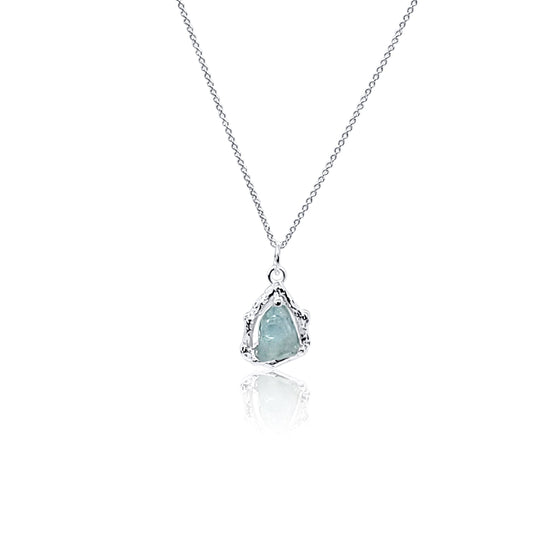 A Pendant Necklace Made of Raw, Natural Aquamarine Silver with a Branch Setting