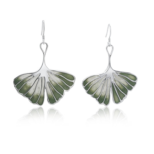 side view - Adia Ginkgo Leaf Green Ombre Dangle Earrings