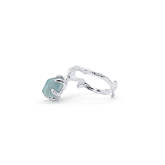 Adjustable Asymmetrical Raw Aquamarine Silver Ring