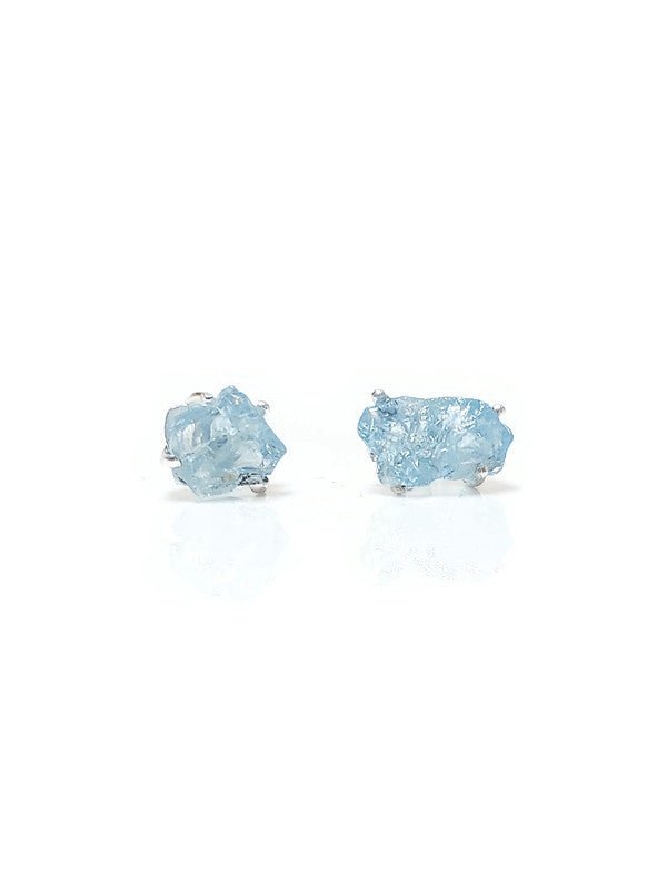 Front View Aquamarine Silver Stud Earrings