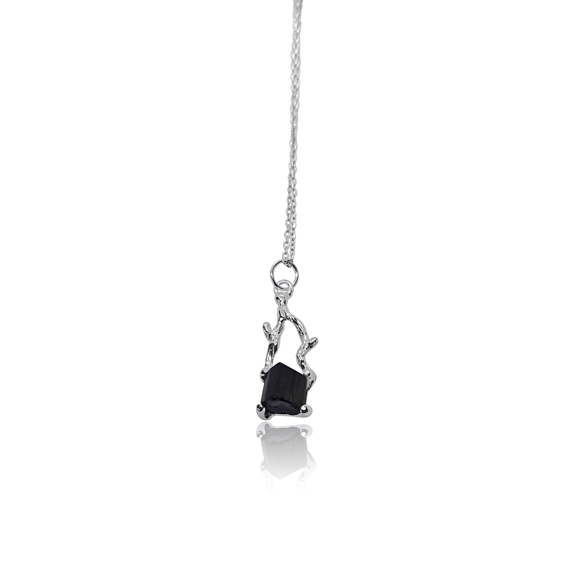 Black Tourmaline Silver Branch pendant Necklace