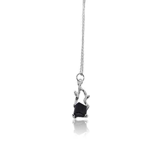Black Tourmaline Silver Branch pendant Necklace