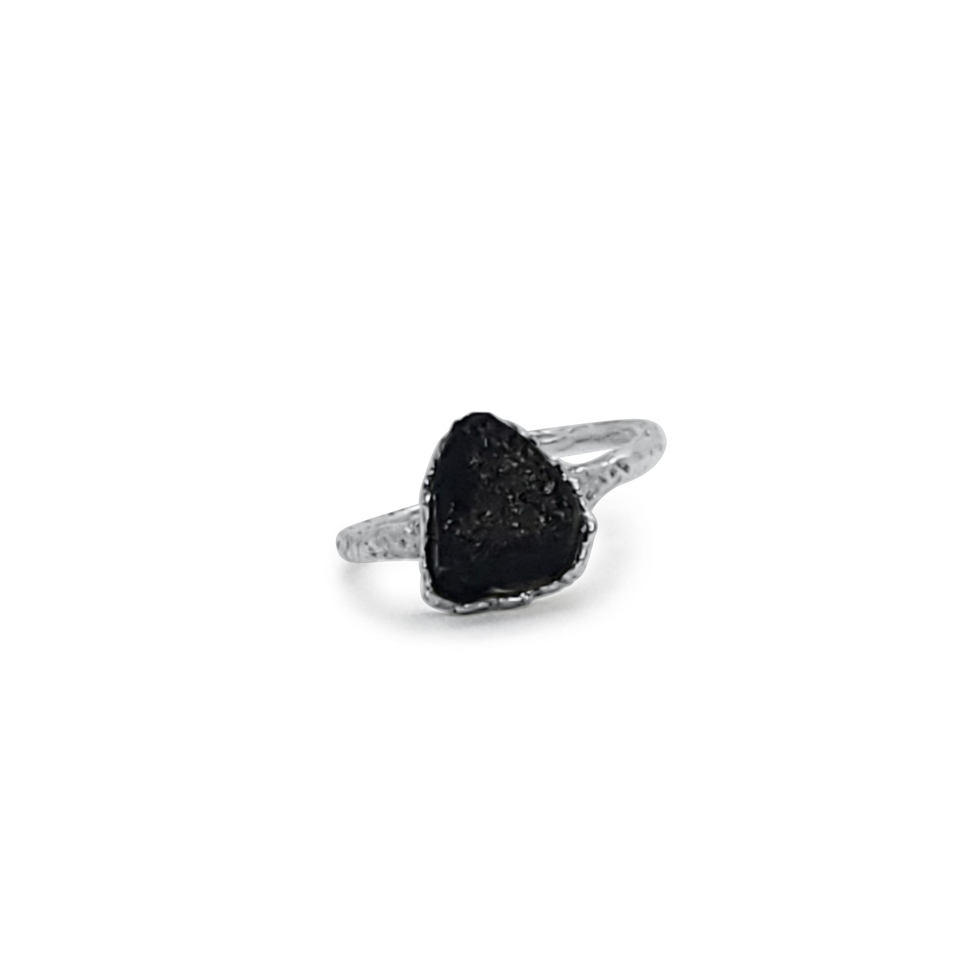 Black Tourmaline Solitaire Silver Ring