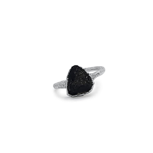 Black Tourmaline Solitaire Silver Ring