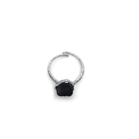 Black Tourmaline Solitaire Silver Ring