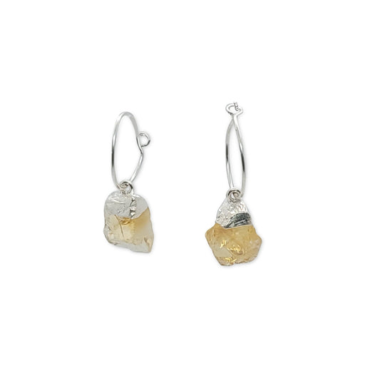 Natural Citrine Gemstone Dangles. Each dangle hoop is unique, with its own raw, uncut stone.