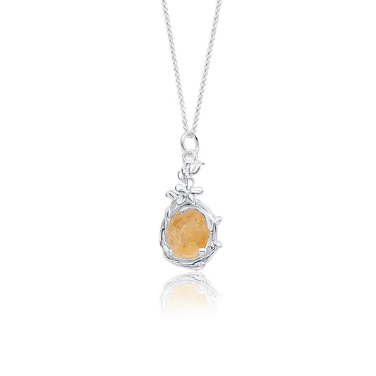 silver flower and citrine pendant necklace