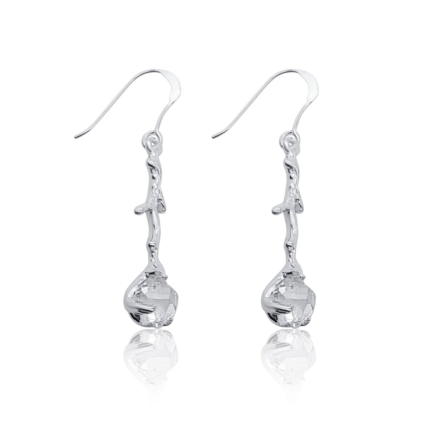 Herkimer diamond silver branch earrings