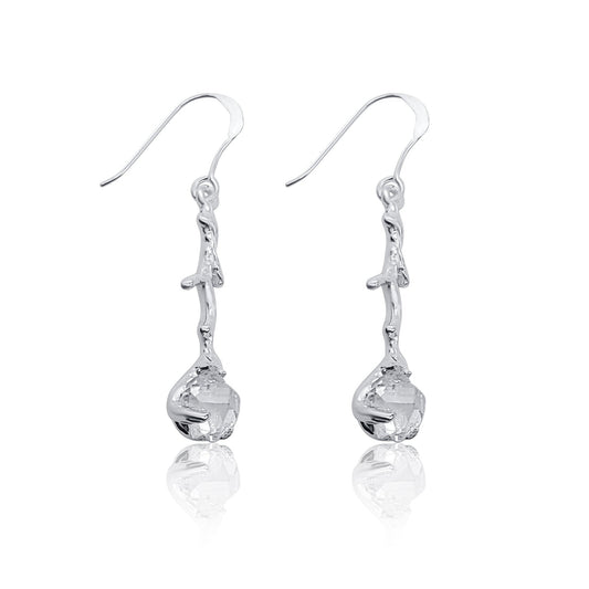 Herkimer diamond silver branch earrings