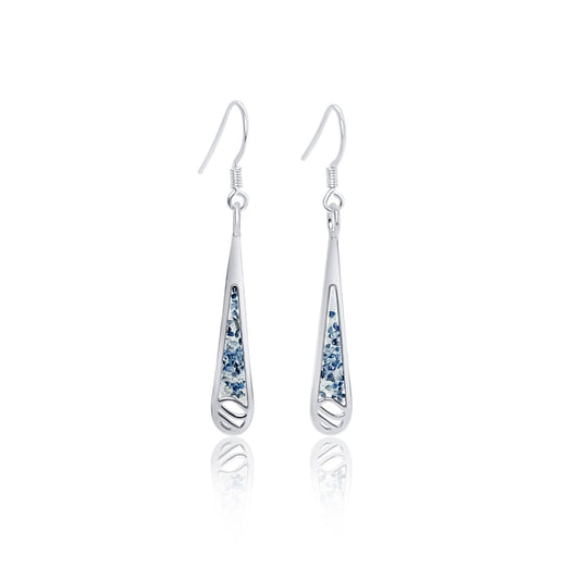 silver water drop dangle earrings with sapphire and resin inlay