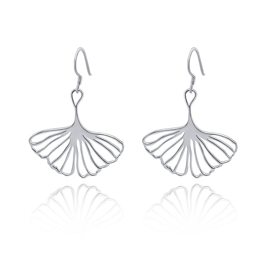 Nanahana Silver Ginkgo Lear dangle earrings. statement earrings