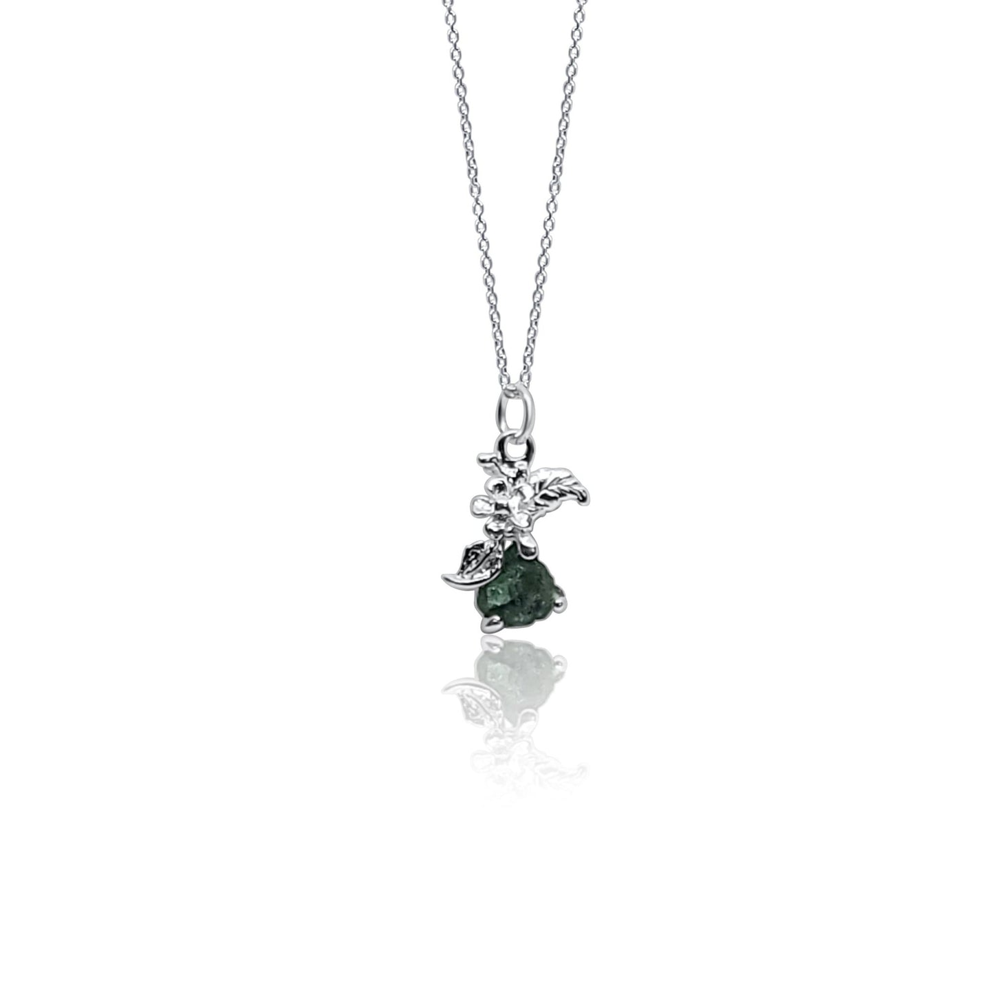 front view Natural Emerald Flower Pendant Necklace