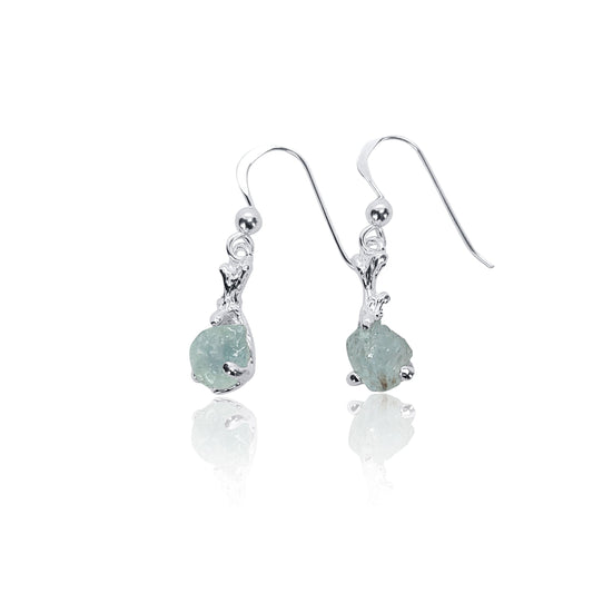 Natural Raw Aquamarine Silver Dangle Earrings