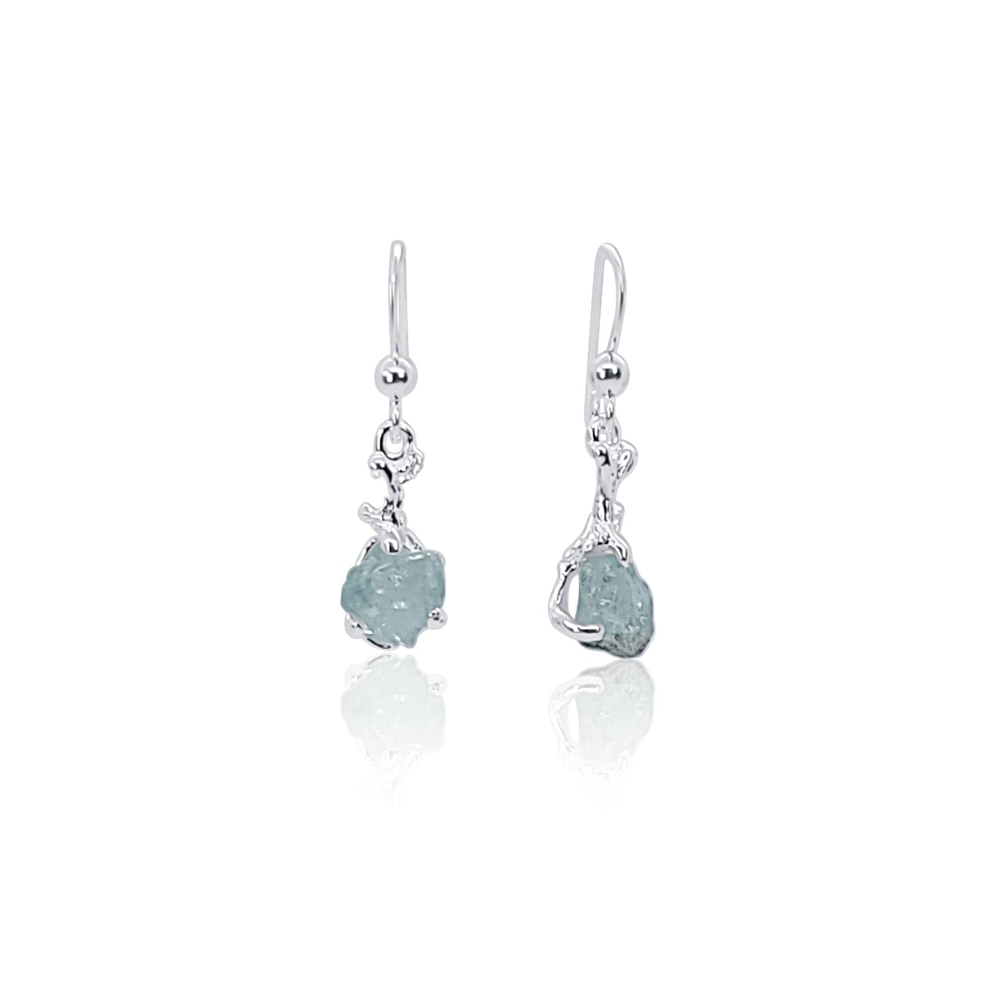 Natural Raw Aquamarine Silver Dangle Earrings