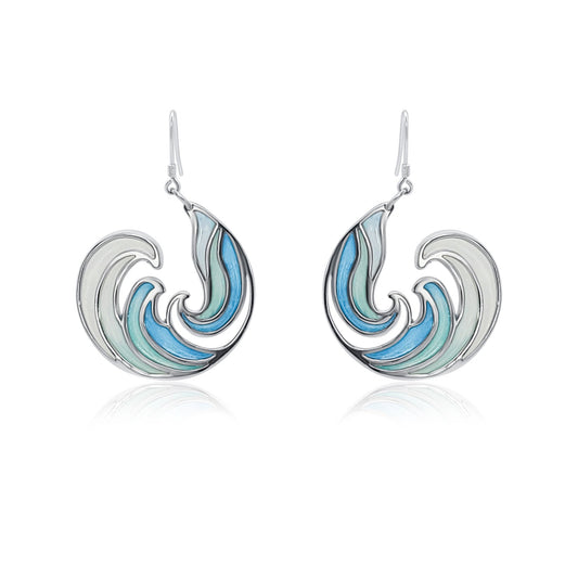 blue Rip Curl Resin and Silver Ocean Surf Wave Earrings