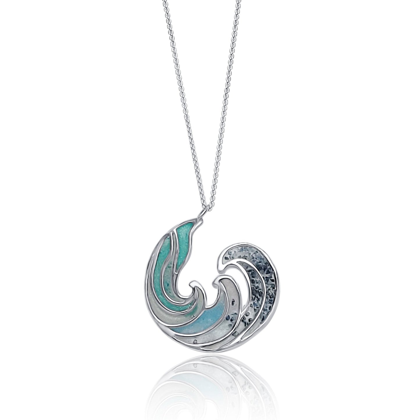 Silver and Blue resin RipCurl Pendant Neclace coloured with resin, sapphire malachite, and mineral inlay 2