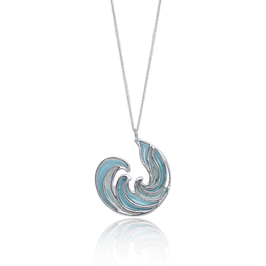 Silver and Blue resin RipCurl Pendant Neclace coloured with resin, turquoise, quartz, malachite,  and mineral inlay 33