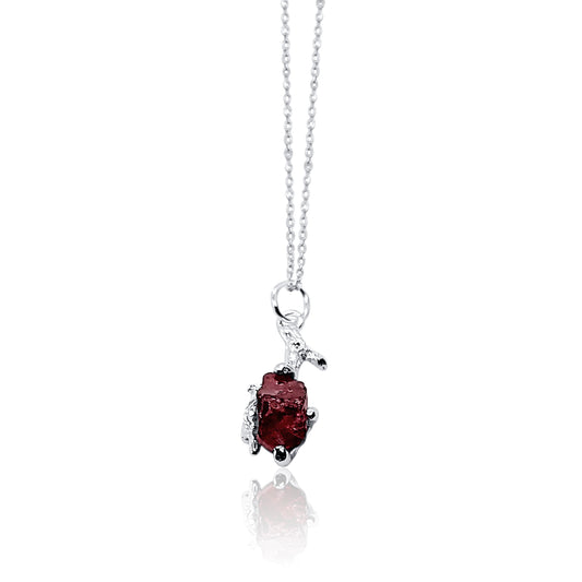 Side View of One of a Kind Garnet Silver Pendant Necklace