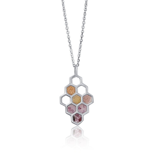 Petite honeycomb resin and garnet silver pendant necklace (1)