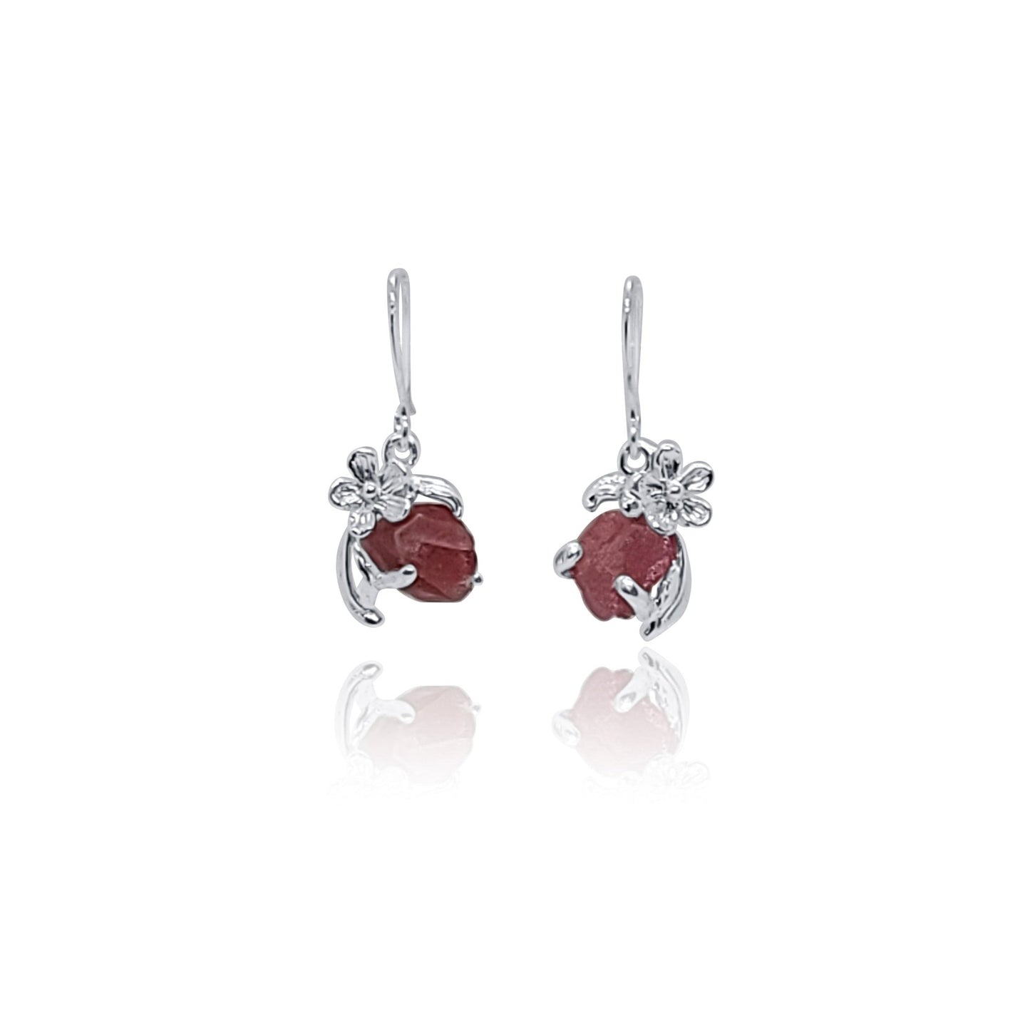 One of a Kind Pink Tourmaline Floral Silver Gemstone Dangle Earrings