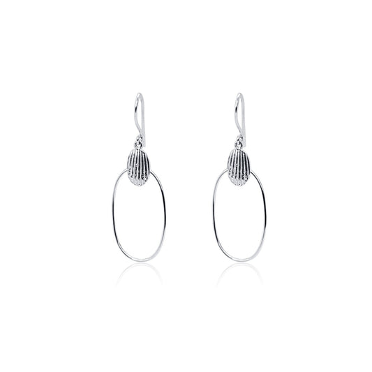 Front view Cera Shell Textured Sterling Silver Dangle Earrings