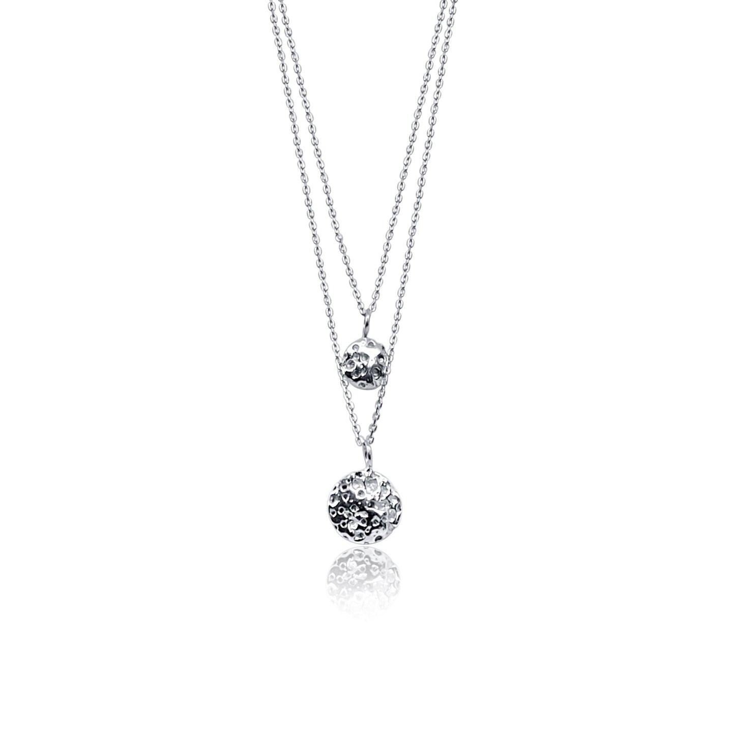 pair of sterling silver natural shell textured circle pendant necklaces