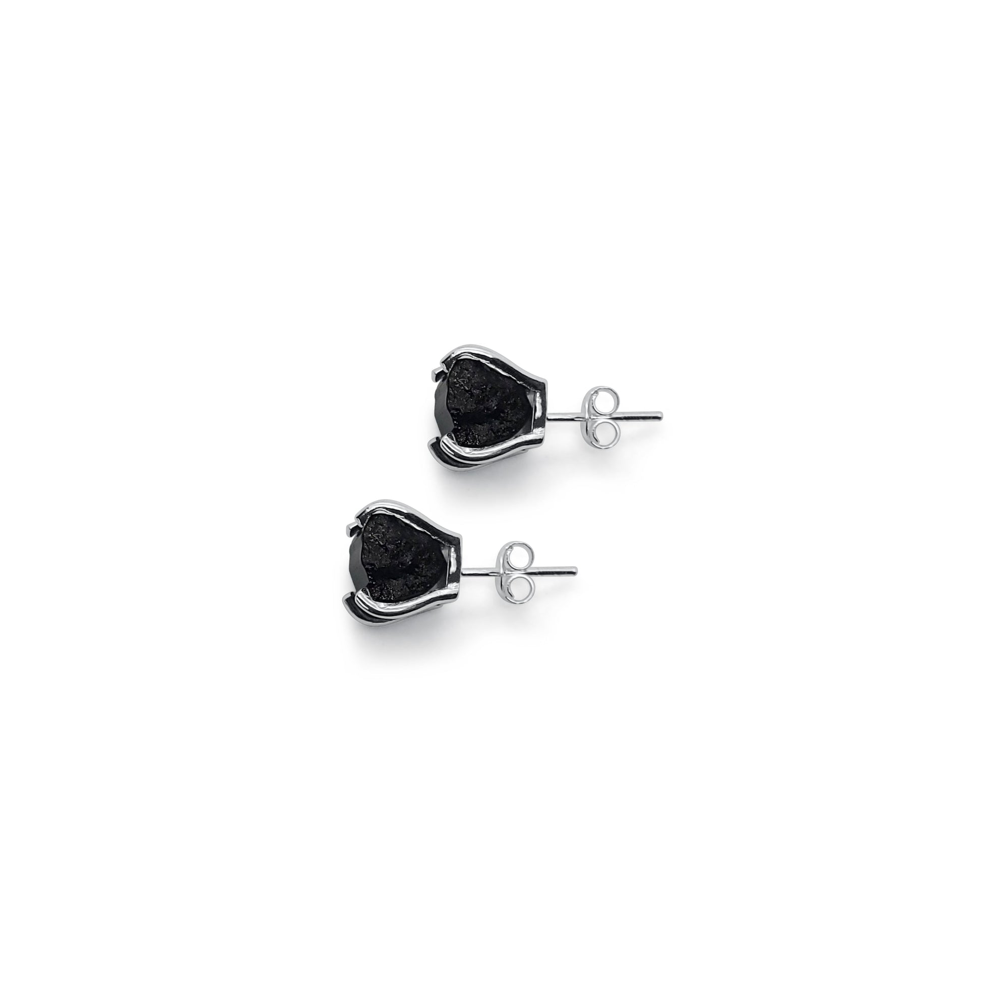 Raw Black Tourmaline Silver Stud Earrings