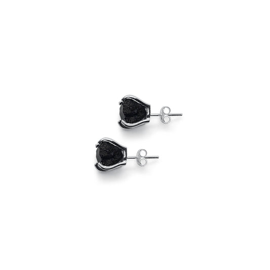 Raw Black Tourmaline Silver Stud Earrings