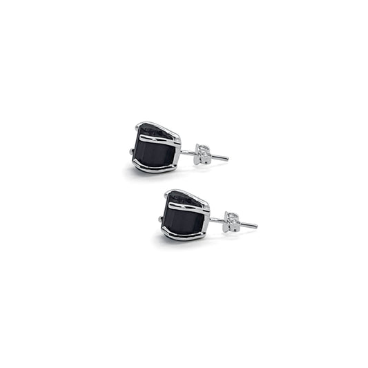 Raw Black Tourmaline Silver Stud Earrings