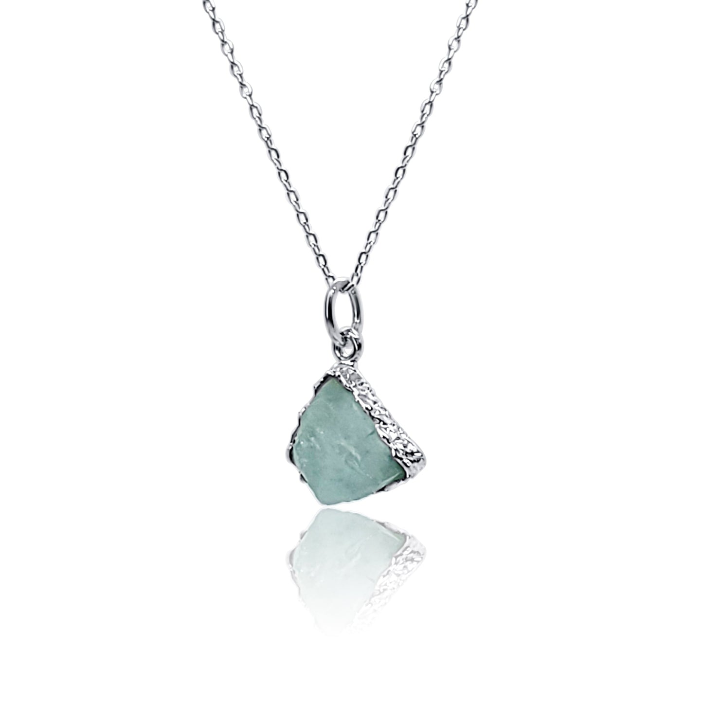 Raw Natural Aquamarine Silver Pendant Necklace