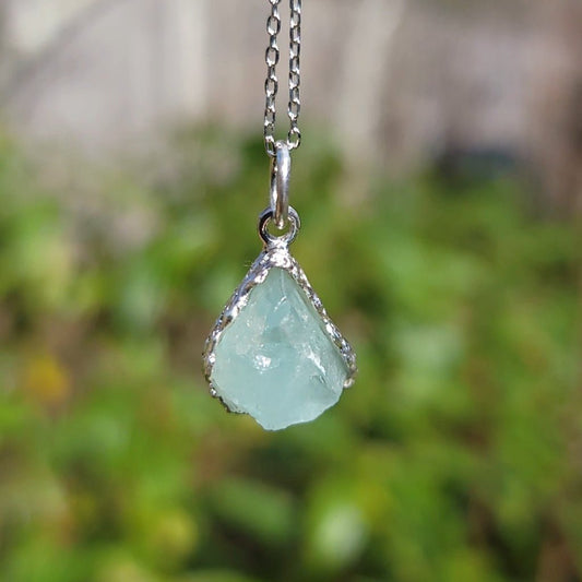 Raw Natural Aquamarine Silver Pendant Necklace