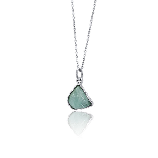 Raw Natural Aquamarine Silver Pendant Necklace
