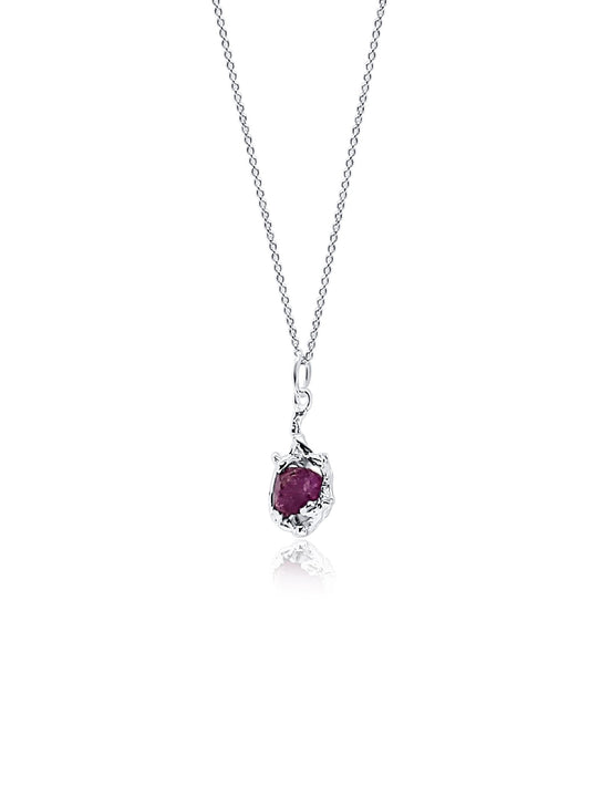 Front Side - raw natural ruby pendant necklace with sterling silver branch designs