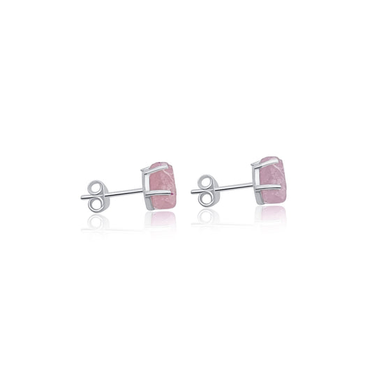 sterling silver rose quartz stud earrings  side view
