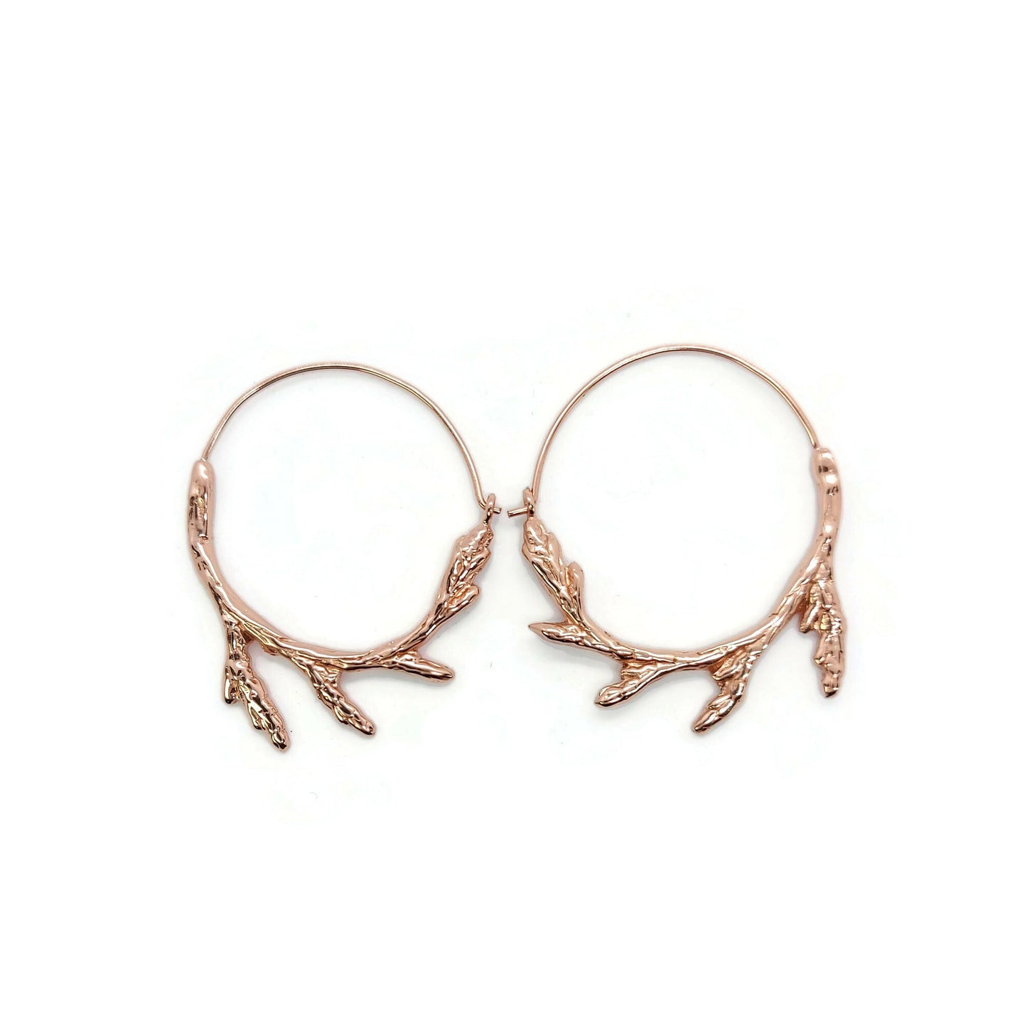sacred circle cedar branch hoop earrings sterling silver plated in 18k rosegold