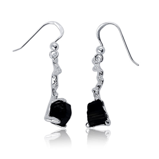 Silver Black Tourmaline Dangle Earrings