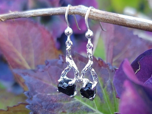 Silver Black Tourmaline Dangle Earrings