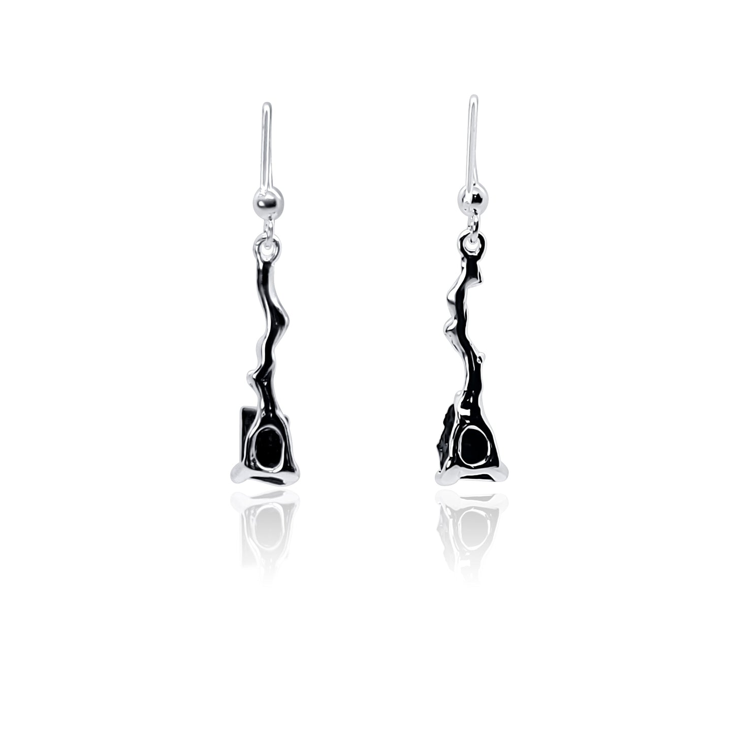Silver Black Tourmaline Dangle Earrings