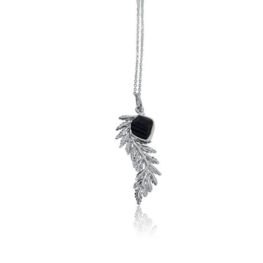 Silver Fern Pendant with Black Tourmaline