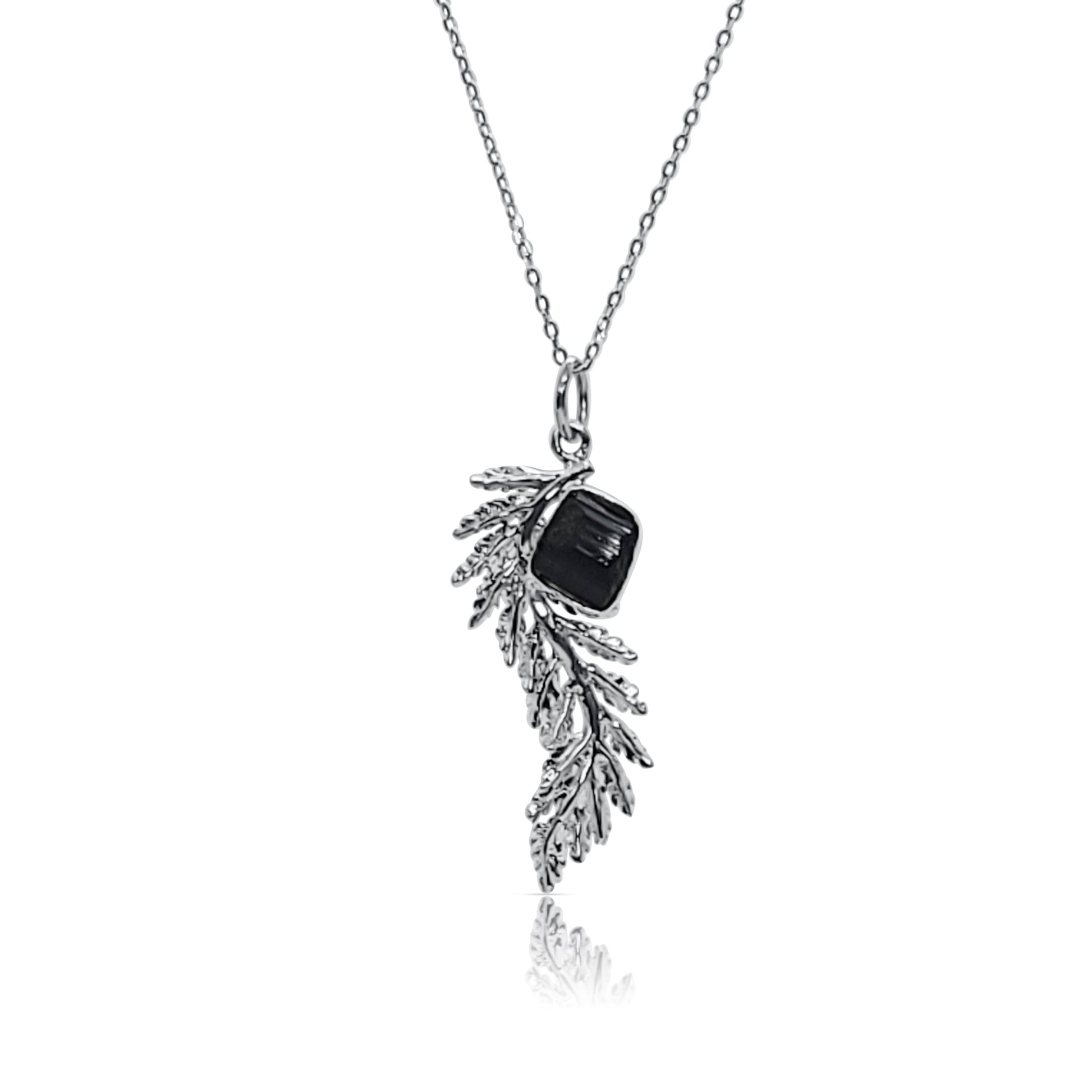 Silver Fern Pendant with Black Tourmaline