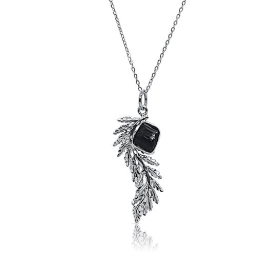 Silver Fern Pendant with Black Tourmaline