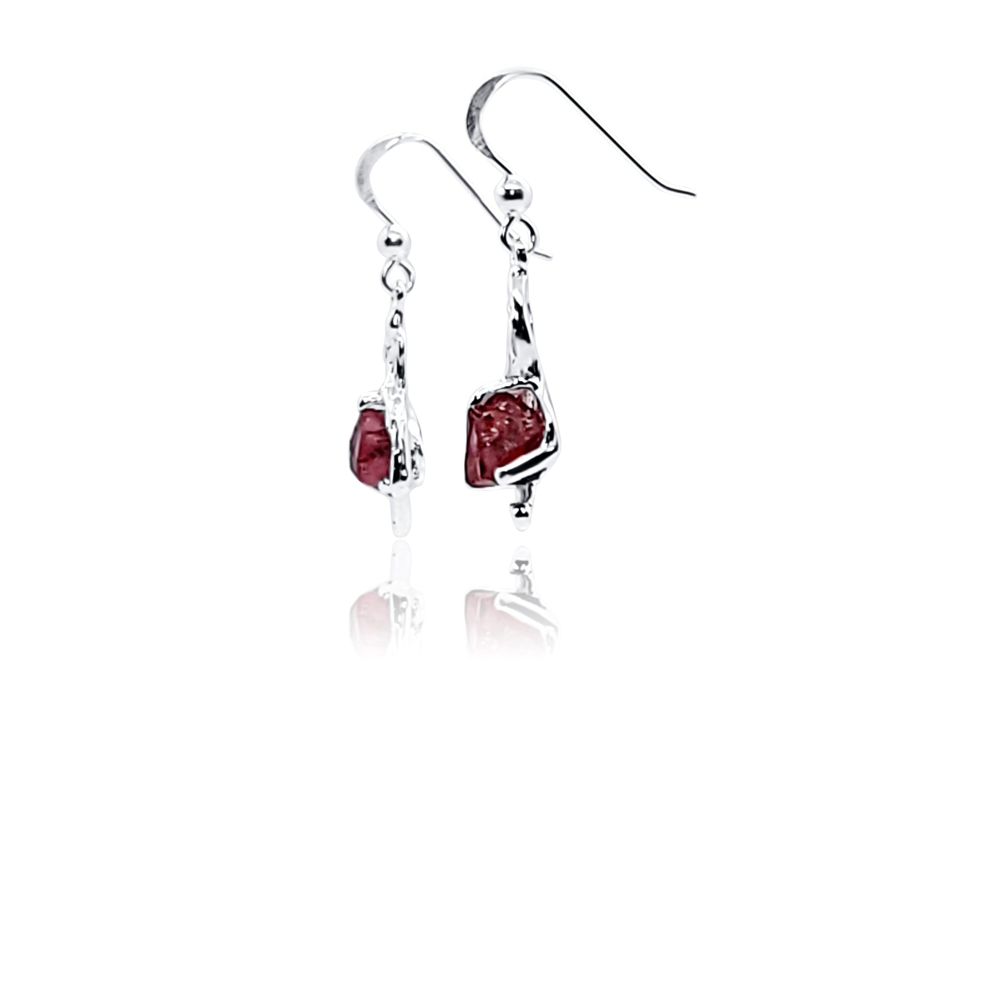 Silver Garnet Dangle Earrings