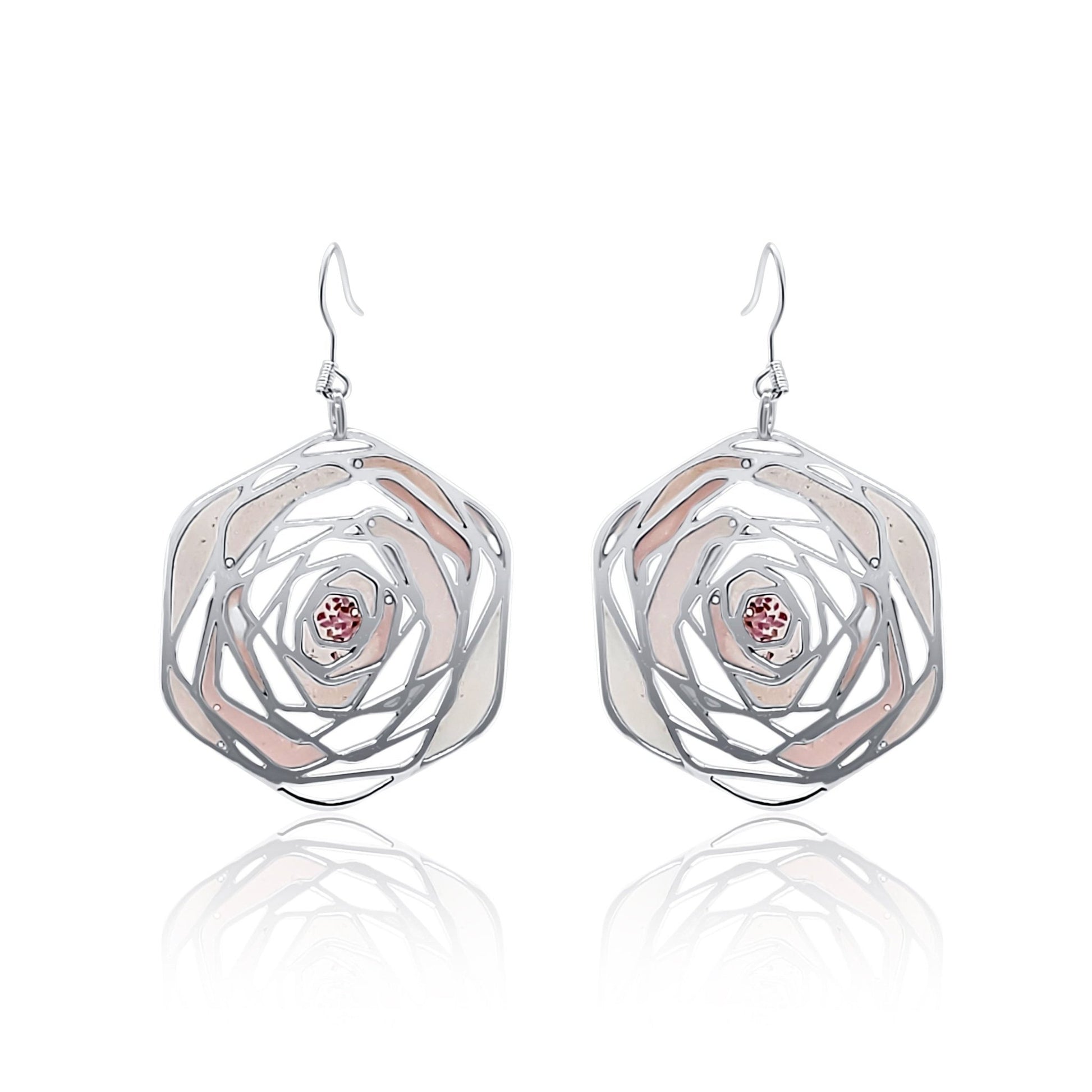 Silver Rose Dangle Earrings