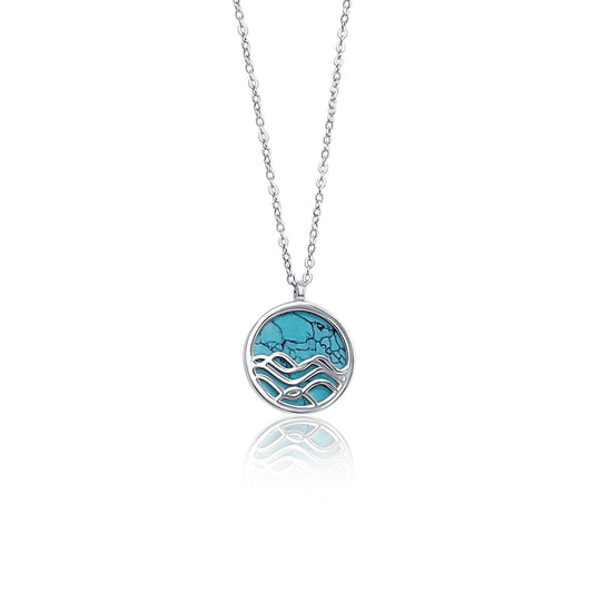 front of Little High Tide Silver and Turquoise reversible pendant necklace with adjustable chain