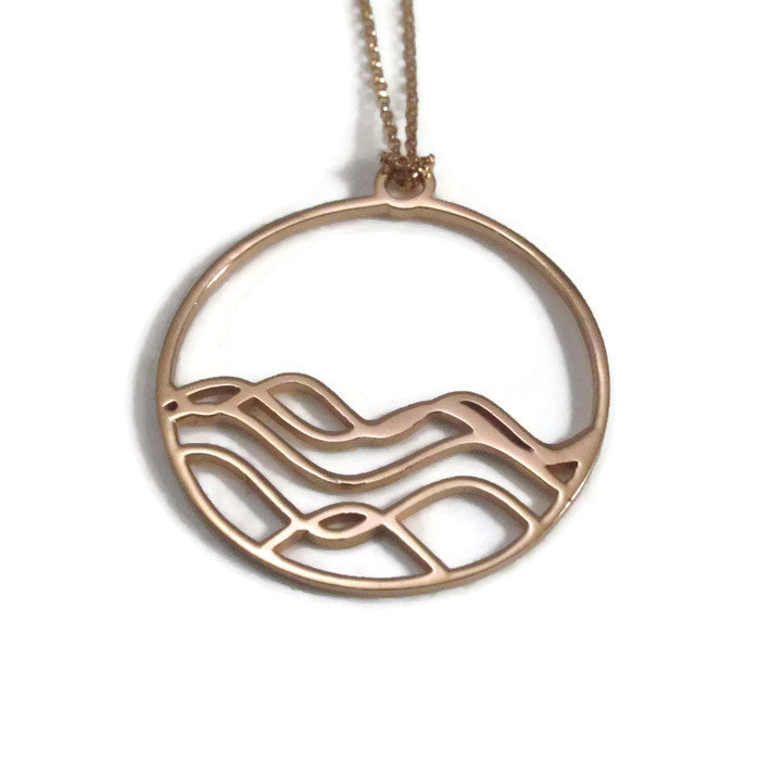 wave necklace, ocean jewelry, gold plated necklace