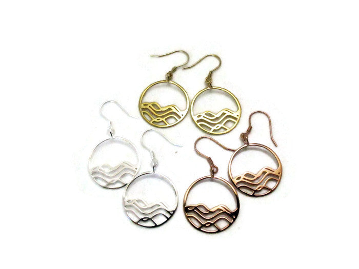 3 pairs 18k gold plated, rose gold plated and rhodium plated 925 sterling silver petite high tide circle earrings