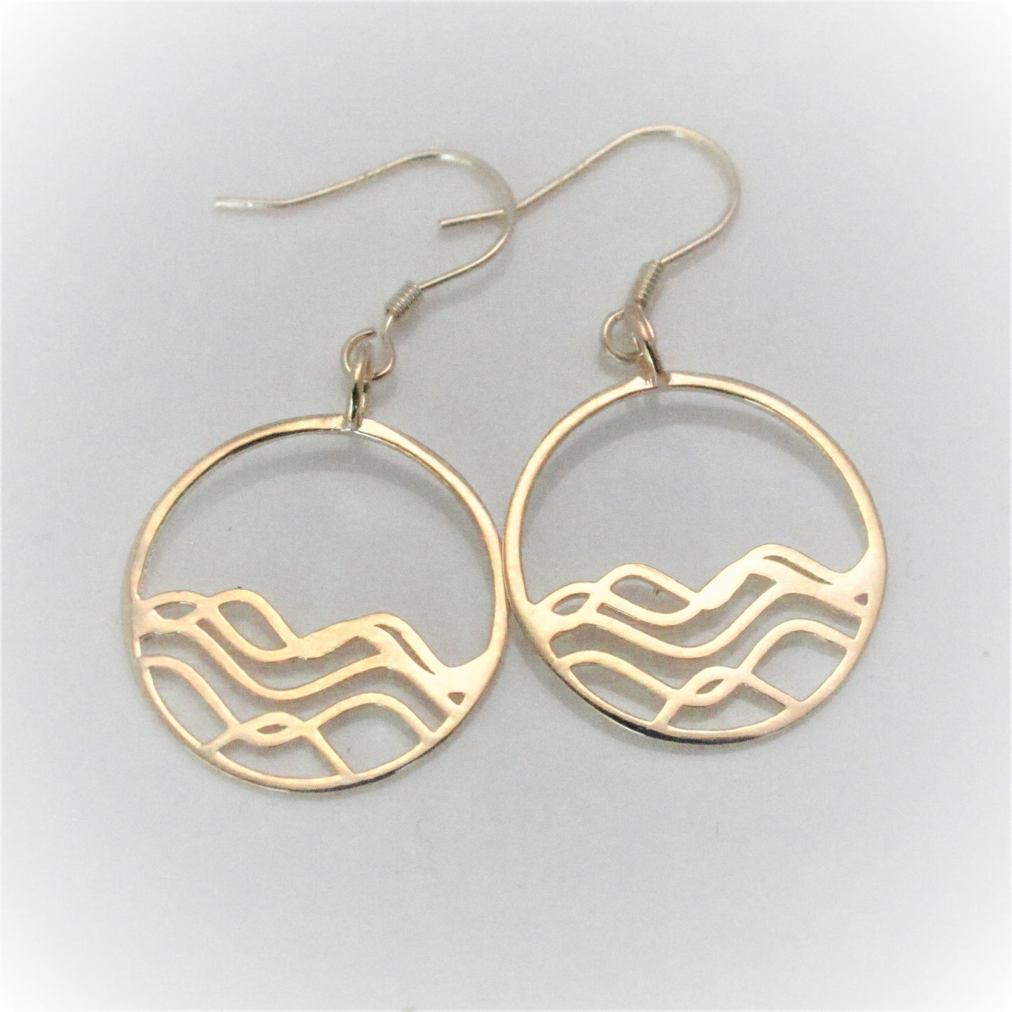 18k plated yellow gold circle earrings, ocean jewelry