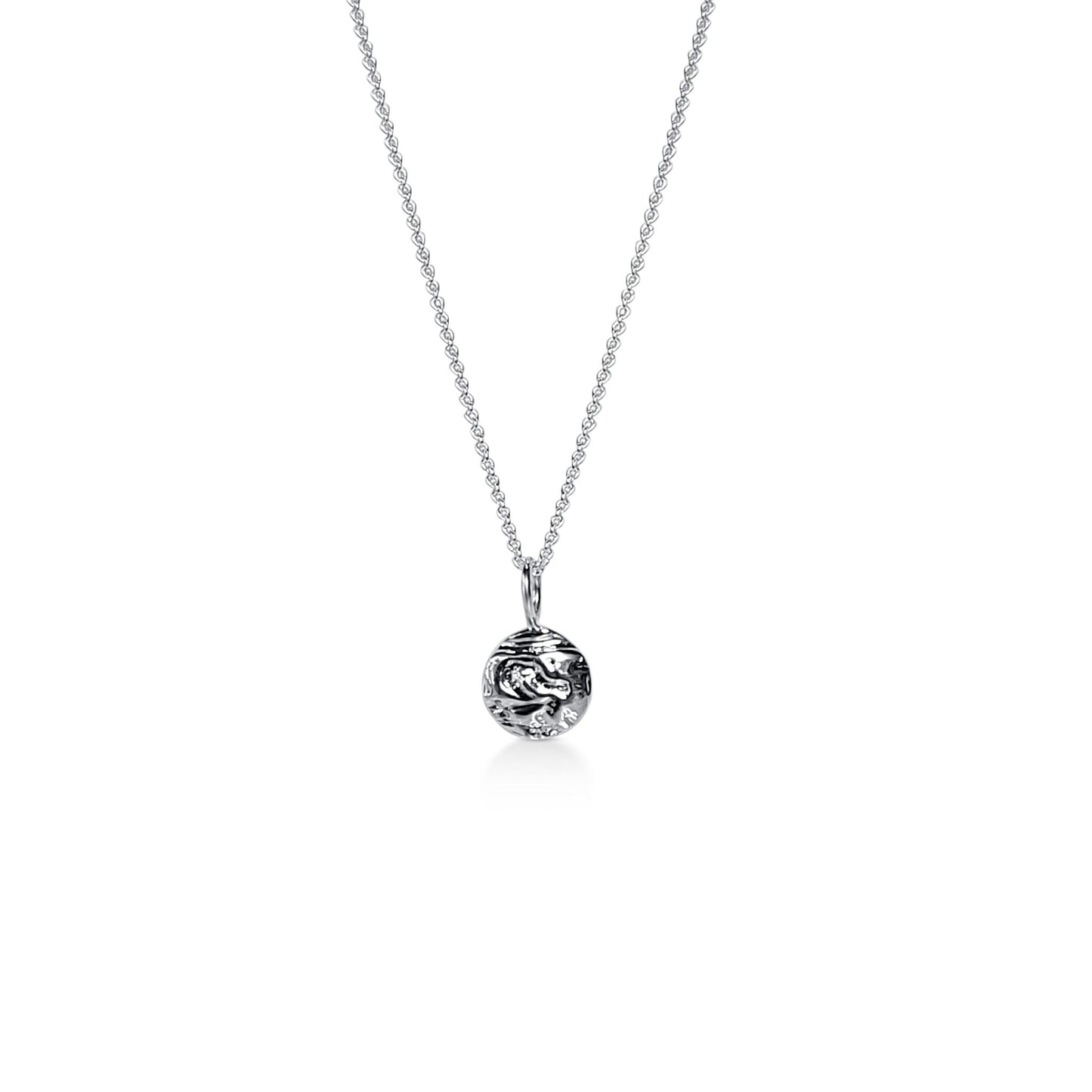 natural driftwood textured circle pendant necklace in sterling silver