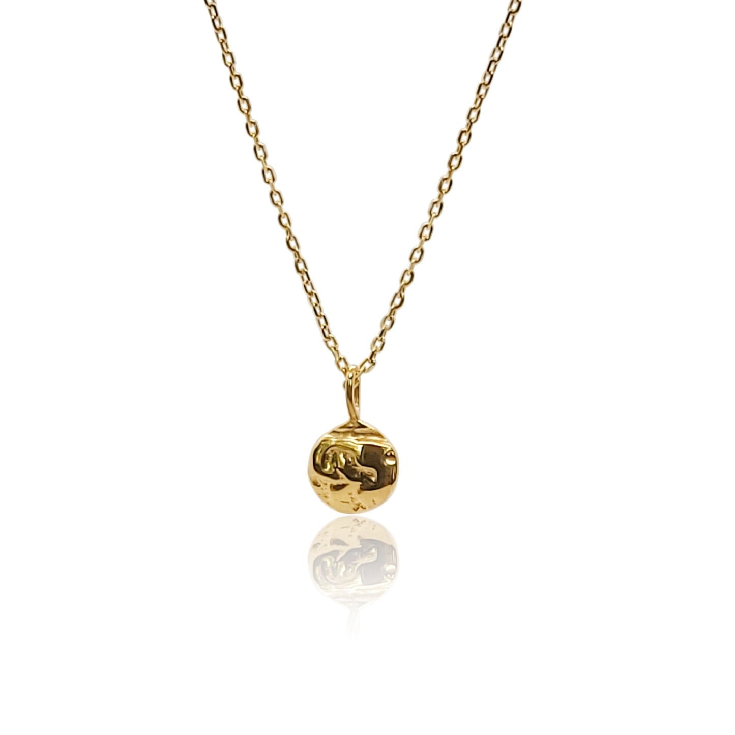 gold vermeil Ayla circle pendant necklace with driftwood texture on elegant minimalist design